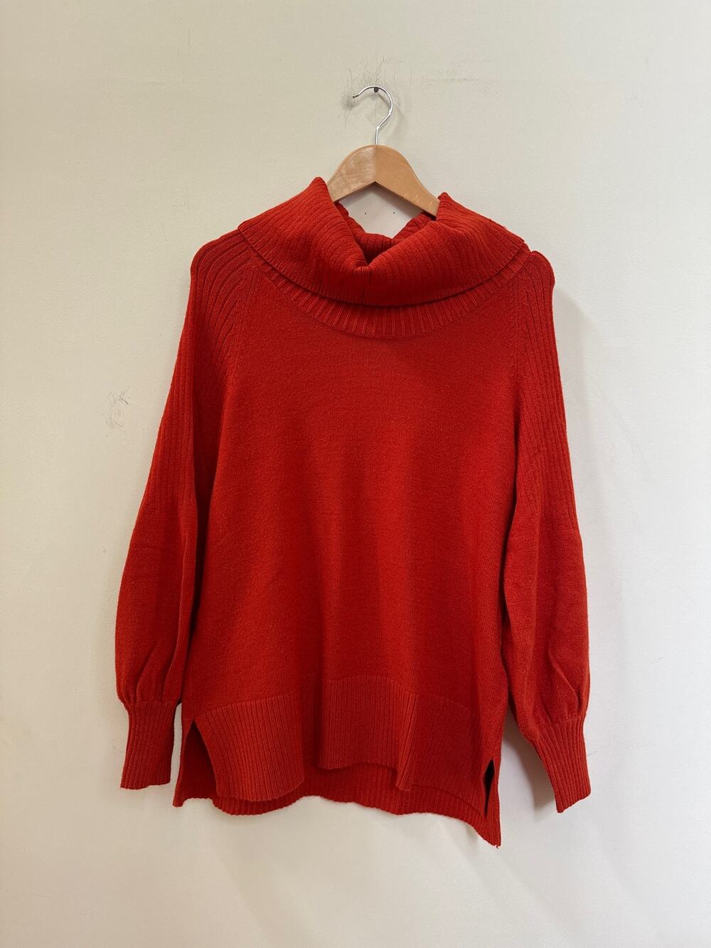 Anthropologie Paloma Balloon Sleeve Orange Sweater Small Boho Casual Cowl Neck